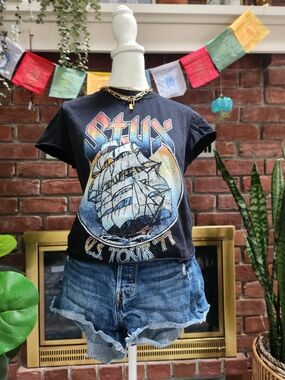 Styx U.S. Tour '77 Reprint Graphic Band Tee Black Classic Rock Shirt Size S